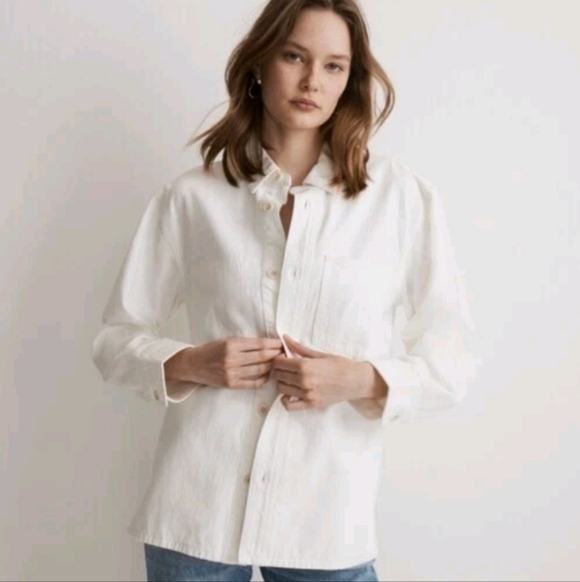 Madewell Jackets & Blazers - Madewell White Denim Oversized Fit Chore Jacket Sz M
